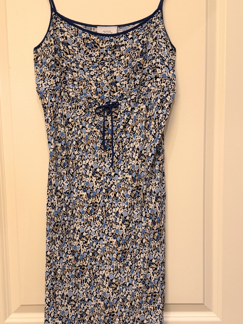 Ann Taylor LOFT Navy and Blue Floral Midi Slip Dress